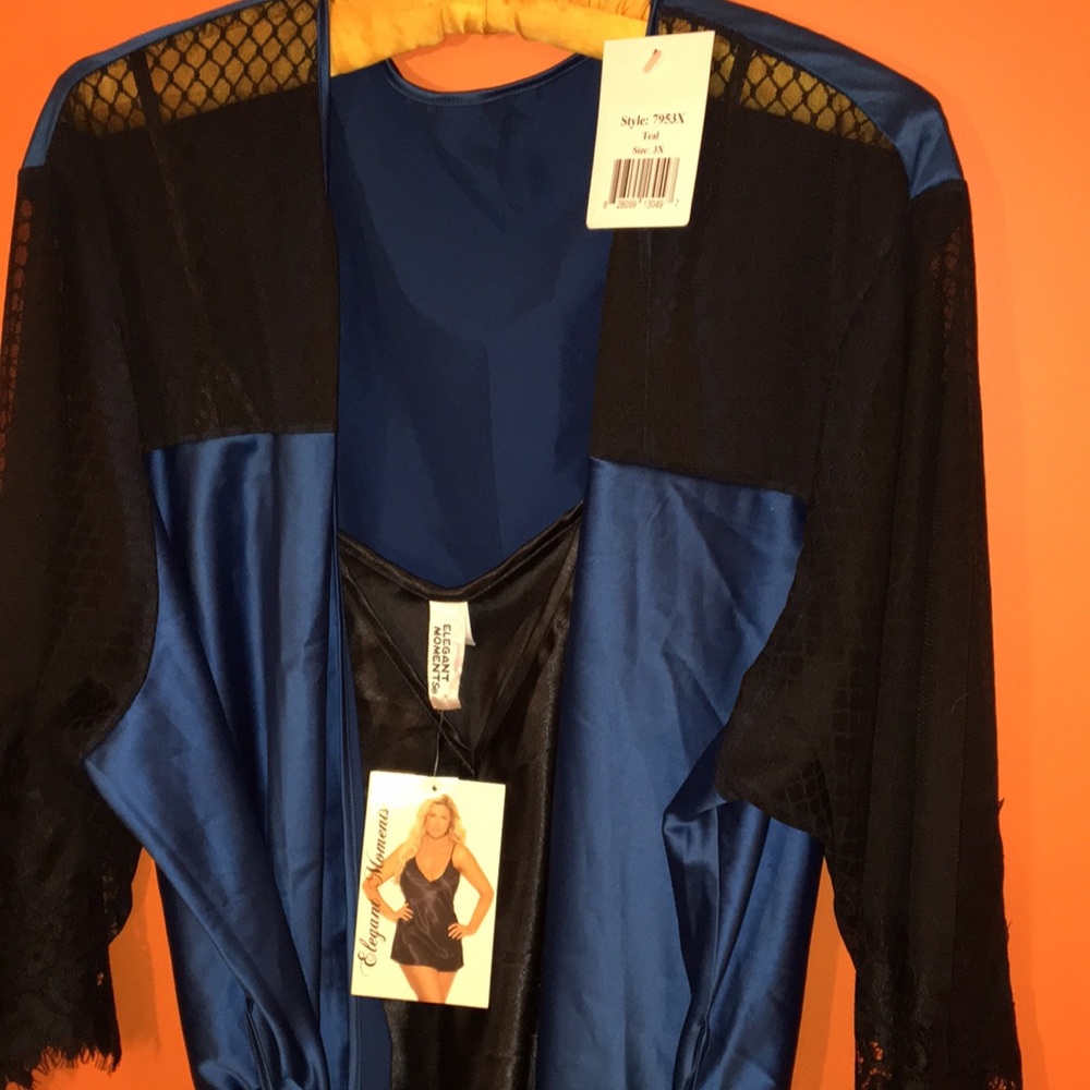 Teal Blue and Black Women's Robe & Chemise Lounge Set Woman’s Size 3X Plus Size - Picture 5 of 16